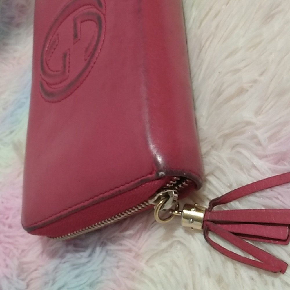 Gucci Soho Magenta Large pebble calf skin zip around Wallet With COA - Picture 10 of 16